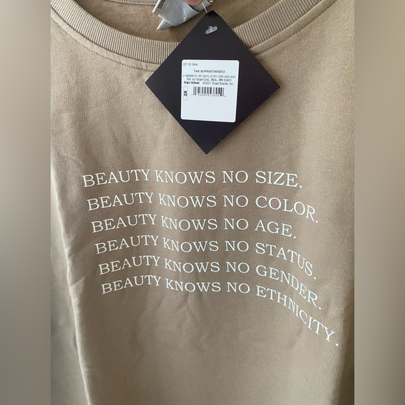 Ava & Viv NWT Tan Sweatshirt with Beauty Quote - Picture 2 of 7